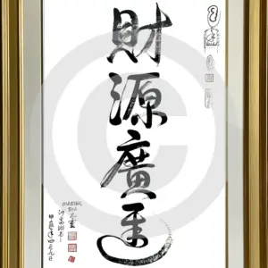 Cai Yuan Guang Jin - Quelle des Reichtums sprudelt über Tao Kalligrafie im Rahmen